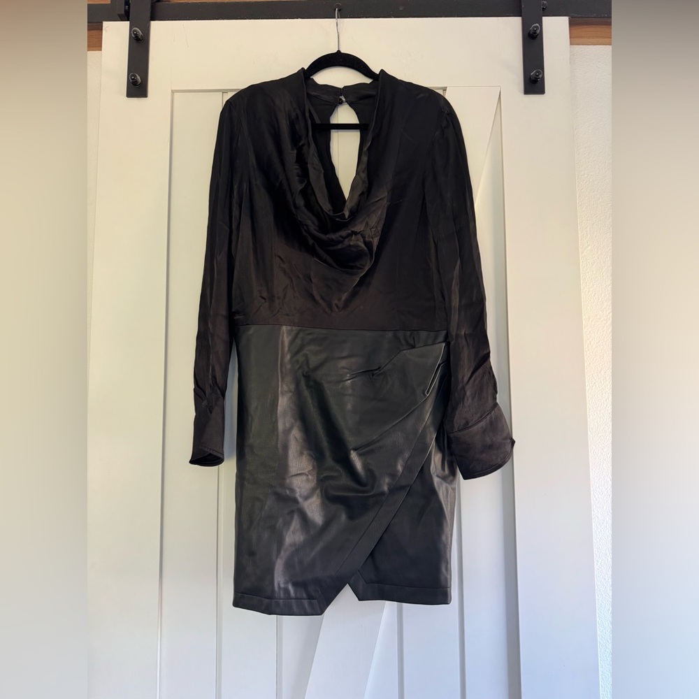 NWT Maeve by Anthropologie Plunge Faux Leather Mini Dress w/ cowl neck